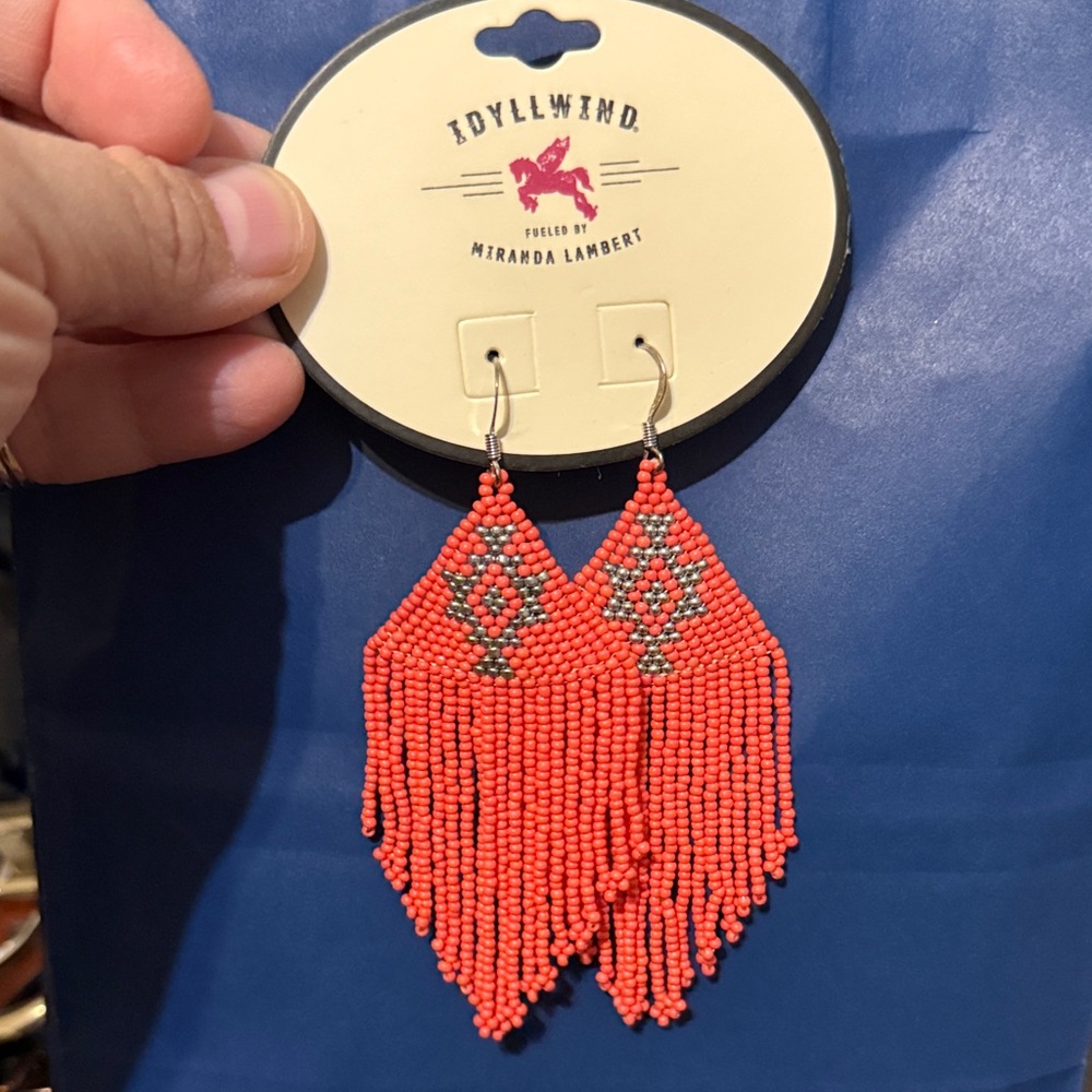 Idyllwind Vibrant Orange and Silver  Beaded Earrings